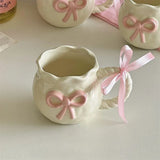 Gaeaspace  -  Irregular Handmade Relief Pink Bow Coffee Ceramic Cup Gift Water Cup Kawaii Cup