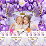 Gaeaspace  -  Purple Butterfly Birthday Party Decoration Butterfly Backdrop Tablecloth Balloons Baby Shower Kids Girl Birthday Party Supplies