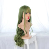 Gaeaspace  -  Synthetic Hair Green Long Wavy Lolita Wigs With Bangs For Women Heat-Resistant Cosplay Wig