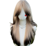 Gaeaspace -  Wig Full Head Set Style Big Waves Siamese Cat Gradient Long Curly Hair in The Middle Parting Eight Imitation Full Real Human Wig