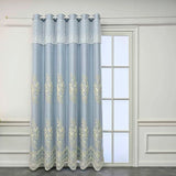 Gaeaspace  -  European Light Luxury and Elegant Floral Embroidery and Blue Relief Cloth Double Layer Curtains For Living Rooms and Bedroom