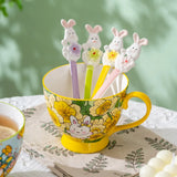 Gaeaspace  -  1pc 450ml Rabbit Pattern Cup High Temperature Resistant Ceramic With Spoon Home Item Afternoon Tea Coffee Cup Mother's Day gift