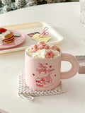 Gaeaspace  -  Simple Pink Snow House Matte Ceramic Cup Ins Style Korean Style Girl Heart Breakfast Coffee Milk Cute Mug Household Dessert Cup