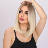 Gaeaspace  -  18 Inch Short Synthetic Blonde Gradient Straight Wig For Women Daily Cosplay Bob Wigs Party Heat Resistant Fake Hair