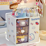 Gaeaspace  -  Cute Pen Holder Storage Organizer Boxes with Drawer Cosmetic Rack Kawaii Desk Accessories Girls Office School Desktop Stationery