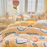 Gaeaspace  -  Winter Thick Warm Plush Comforter Cover Queen Bedding Sets Cartoon Quilt Cover Bed Sheet Pillowcase 4pcs Luxury Bed Linens