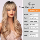 Gaeaspace  -  Blonde Wig with Bangs Natural Long Wavy Wigs for Women Realistic Synthetic Heat Resistant Hair Best Wigs for Daily/Party/Cosplay