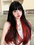 Gaeaspace  -  26Inch Black and Red Special Style Synthetic Wigs With Bang Long Straight Hair Wig For Women Daily Use Cosplay Heat Resistant