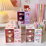 Gaeaspace  -  Cute Pen Holder Storage Organizer Boxes with Drawer Cosmetic Rack Kawaii Desk Accessories Girls Office School Desktop Stationery