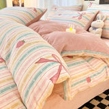 Gaeaspace  -  Winter Thickened Warm Flannel Queen Bedding Set Home Textile Cartoon Cute Duvet Cover Sheet Pillowcase 4pcs Luxury Bed Linen Set