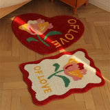 Gaeaspace  -  Tufting Chinese Red Style Bathroom Mat Soft Bedroom Rug Heart Shape Carpet Bathmat Anti Slip Floor Pad Doormat Home Room Decor