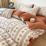 Gaeaspace  -  Vintage Floral Style Bedding Set No Filler Soft Fall Winter Thickening Duvet Cover Flat Sheet Pillowcase Full King Bed Linen