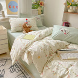 Gaeaspace  -  New Bedding Set Garden Style  Floral Wash Cotton Soft Quilt Cover Sheet Set Student  4-piece Set  Bedsheet Quilt Comforter