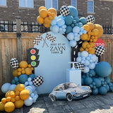 Gaeaspace  -  116Pcs Race Car Balloon Garland Kit Two Fast Birthday Decorations Dusty Blue Mustard Yellow Latetx Balloons for Race Cars Party