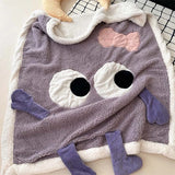 Gaeaspace  -  Cute Big Eyes Embroidered Lamb Fleece Blanket Warm Cartoon Casual Sofa Blanket Skin Friendly Soft Shawl Cover Blanket