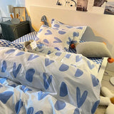 Gaeaspace  -  Ins Nordic Blue Heart Duvet Cover Home Textile Pillow Case Bed Sheet Kids Girls Bedding Covers Set King Queen Twin Cute Kawaii