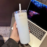 Gaeaspace  -  New Fashion Gradient Colour 304 Stainless Steel Thermos Bottle Portable Straw Insulation Cup Car Travel Coffee Cups Mugs 500ML