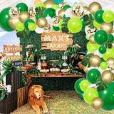 Gaeaspace  -  138 Pcs Jungle Themed Party Green Gold Balloon Garland Arch Kit Faux Palm Leaf Animal Wild 1st Birthday Party Baby Bath Supplies