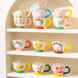 Gaeaspace  -  1pc 450ml Ceramic Hand-painted Embossed Breakfast Mugs Large Capacity Oatmeal Cups Cute Creative Milk Cups Coffee Cups Gifts