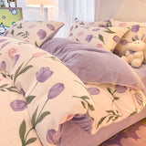 Gaeaspace  -  Winter Thickened Warm Flannel Queen Bedding Set Home Textile Cartoon Cute Duvet Cover Sheet Pillowcase 4pcs Luxury Bed Linen Set