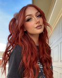 Gaeaspace  -  Copper Red Wig Long Wavy Synthetic Lace Front Wig Glueless Frontal Reddish Brown Hair Colored Lace Wigs for Women Party Cosplay