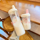 Gaeaspace  -  Kawaii Pearl Milk Tea Straw Glass Water Bottle Women Student Portable Large Capacity Plastic Juice Boba Milk Tea Drinkware Cup