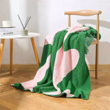 Gaeaspace  - Half Side Fleece Office Nap Air Conditioning Blanket Single Soft Sofa Knee Blanket Nordic Wave Striped Knitted Blanket