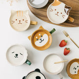 Gaeaspace  -  European Cartoon Animal Ceramic Coffee Cup Kids Gift with Lid Mug Couple Coffee Cup Breakfast Milk Mug Porcelain Home Decoration