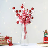 Gaeaspace  -  1pc Red White Ball Bouquet Striped Wool Branches Christmas Ornaments Home Cuttings New Year Gifts Christmas Decoration Navidad