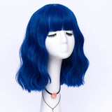 Gaeaspace  -  Short Wavy Blue Bobo Synthetic Cosplay Wigs for Women Orange Red Green Heat Resistant Hair with Bang for Girl