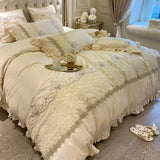 Gaeaspace  -  European-Style Luxury High-End 100 Cotton Four-Piece Set Exquisite Lace Embroidery Cotton Quilt Cover Bed Sheet Bedding