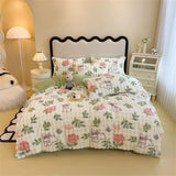 Gaeaspace  -  Bedding Set Big Bubble Rabbit Hair Four Piece Set Printed Thickened Quilt Cover Bed Linen Pillowcase Queen King Bedroom Decor