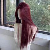 Gaeaspace  -  Red Wig Long Straight Lace Front Wig for Woman Nature Synthetic Lace Wigs for Cosplay Daily Use Heat Resistant headband wigs