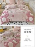 Gaeaspace  -  Winter 4pcs Flat Sheet Bedding Set Soft Cute Cartoon Coral Fleece Comforter Cover Bedspread Set for Kid's Room Bed Accessories