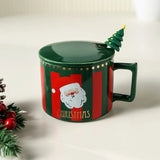 Gaeaspace  -  338ml Red Coffee Cup with Spoon Christmas Deer Decoration Mug with Lid Cartoon Ceramic Breakfast Mug Afternoon Camellia Tea Cup