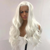 Gaeaspace  -  White Wig Natural Wavy Lace Synthetic Lace Front Wig Glueless Wigs Ready to Wear Long White Wig Glueless Lace Wigs for Women