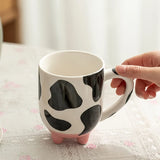 Gaeaspace  -  1pc 500ml 17oz Cute Cartoon Ceramic Cup Creative Cow Pattern and Footed Water Mug Cup Coffee Milk Cup Gifts for Friend Kids