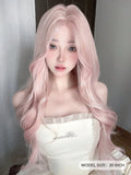 Gaeaspace  -  Pink Wig Anterior Forehead Lace Long Wavy Wigs Hair Center Split Wigs Cosplay 30 Inch Woven Daily Natural Smooth Wig