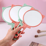 Gaeaspace  -  1pc Simple Cat Ears Handheld HD Makeup Mirror Portable Foldable Dual-Use Desktop Mirror Affordable Student Handle Makeup Mirror