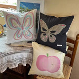 Gaeaspace  -  Korean Style Butterfly Cushion Cover Cute Cartoon Apple Decorative Embroidery Pillowcase Pillow Case for Home Studio 45x45cm