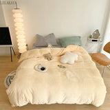 Gaeaspace  -  3/4pcs Winter Warm Velvet Bedding Set Solid Color Quilt Cover Bed Sheet High Quality Furry Comforter Cover Full King Duvet Cover