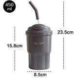 Gaeasapce  -  Cute Korean Coffee Cup Thermos With Straw Tumbler 450ml Sainless Steel Thermal Cup Portable Water Bottle Keep Hot Cold Cup Gift