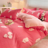 Gaeaspace  -  Winter Velvet Cartoon Cute Bedding Set Soft Warm Duvet Cover Set Single Double Quilt Cover Bed Sheet Pillowcase Home Textiles