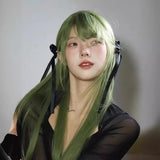 Gaeaspace  -  Green Long Straight Synthetic Wigs for Women Natural Wave Wigs with Bangs Heat Resistant HalloweenLolita cosplay bangs wig