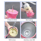 Gaeaspace  -  Kawaii Sainless Steel Tumbler For Coffee Car Mug Freeze Thermos Vacuum Flask Water Bottle With Straw Keep Cold Hot Cup 600ml