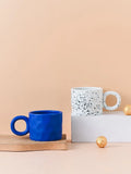 Gaeaspace  -  Nordic Handmade Cup Ceramic Coffee Mug Creative Ink Splashing Couple Niche Design Office Coffee Cups Handle Blue Ceramic Mugs