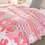 Gaeaspace  -  Pink Strawberry and Rabbit Blanket Gifts for Girls Women Living Room Sofa Couch Decor Soft Lightweight Warm Cozy Throw Blankets