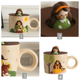 Gaeaspace  -  400ml Ceramic Mug Retro Cute with Lid, Creative Couple Water Cup, High Appearance Level Coffee Cups, Girl's Breakfast Cup