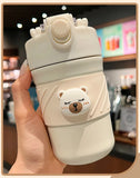 Gaeaspace  -  450ML Cute Bear Double Drink Thermos Coffee Mug With Straw Portable Stainless Steel Tumbler Insulated Cup Bottle For Kids Girls