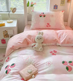 Gaeaspace  -  Sweet strawberry heart bow beding set 1.2 1.5 1.8 2.0,twin full queen king cotton home textile bed sheet pillow case quilt cover